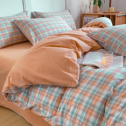 91家纺网 家纺一手货源 找家纺 米可 2025新款全棉色织水洗棉四件套 浮光织梦-绿