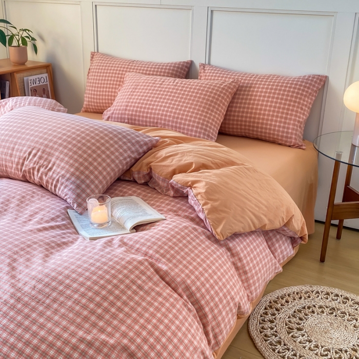 91家纺网 家纺一手货源 找家纺 米可 2025新款全棉色织水洗棉四件套 半夏-桔