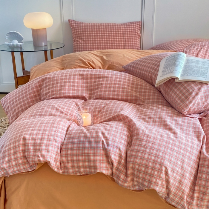 91家纺网 家纺一手货源 找家纺 米可 2025新款全棉色织水洗棉四件套 半夏-桔