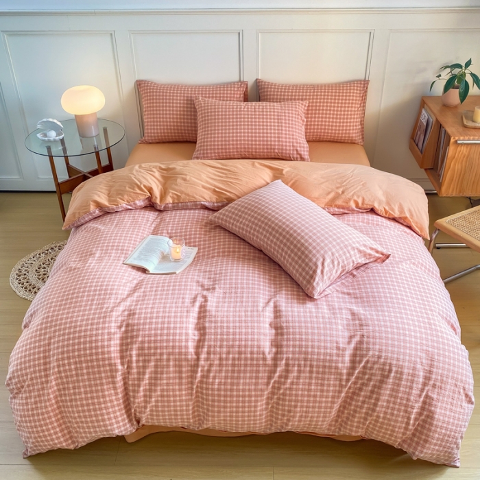 91家纺网 家纺一手货源 找家纺 米可 2025新款全棉色织水洗棉四件套 半夏-桔