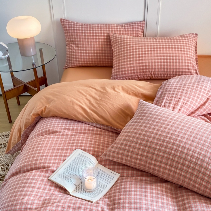 91家纺网 家纺一手货源 找家纺 米可 2025新款全棉色织水洗棉四件套 半夏-桔