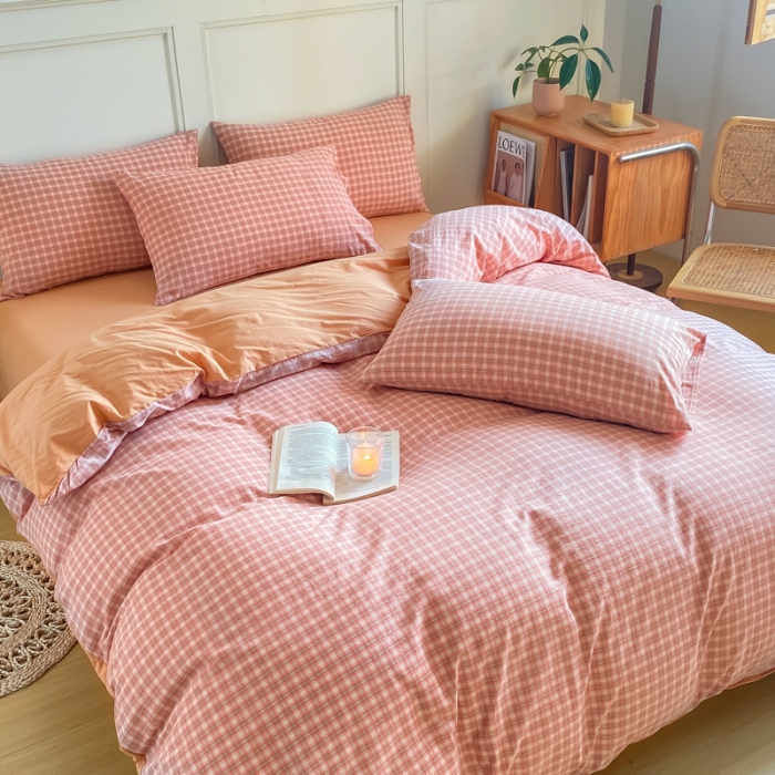 91家纺网 家纺一手货源 找家纺 米可 2025新款全棉色织水洗棉四件套 半夏-桔