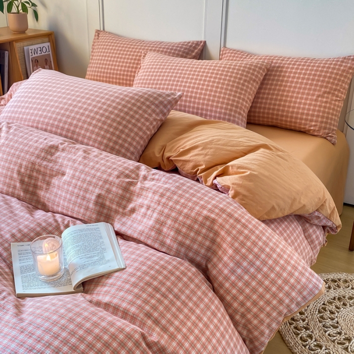 91家纺网 家纺一手货源 找家纺 米可 2025新款全棉色织水洗棉四件套 半夏-桔