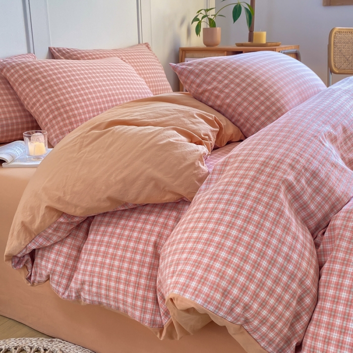 91家纺网 家纺一手货源 找家纺 米可 2025新款全棉色织水洗棉四件套 半夏-桔