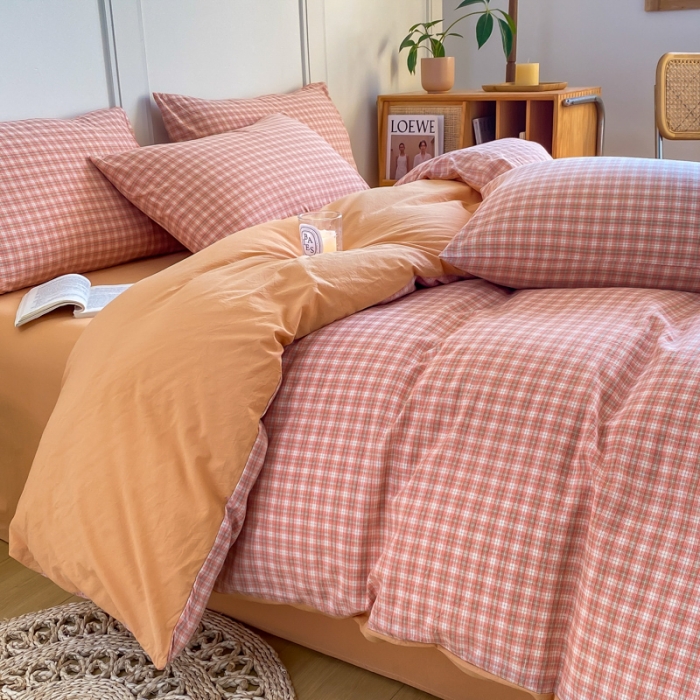 91家纺网 家纺一手货源 找家纺 米可 2025新款全棉色织水洗棉四件套 半夏-桔