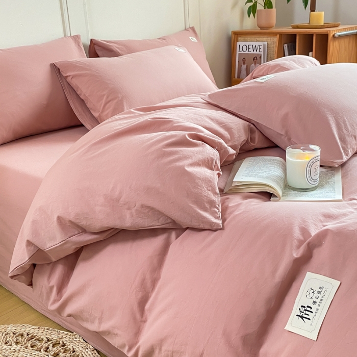 91家纺网 家纺一手货源 找家纺 米可 2025新款全棉色织水洗棉四件套 豆沙粉（纯色）