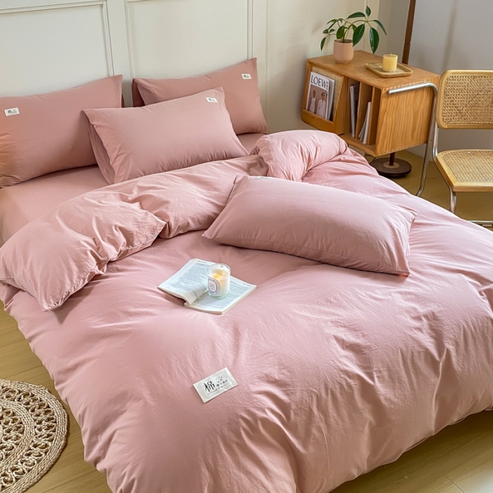 91家纺网 家纺一手货源 找家纺 米可 2025新款全棉色织水洗棉四件套 豆沙粉（纯色）