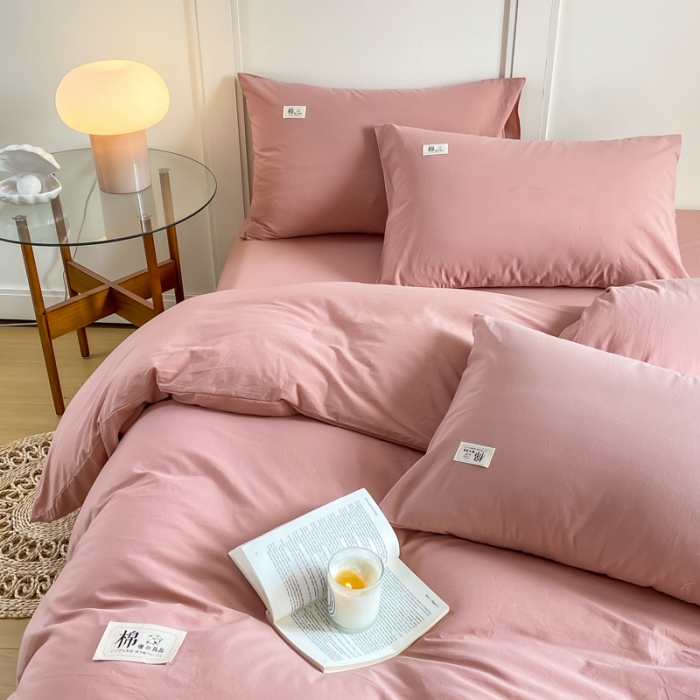 91家纺网 家纺一手货源 找家纺 米可 2025新款全棉色织水洗棉四件套 豆沙粉（纯色）