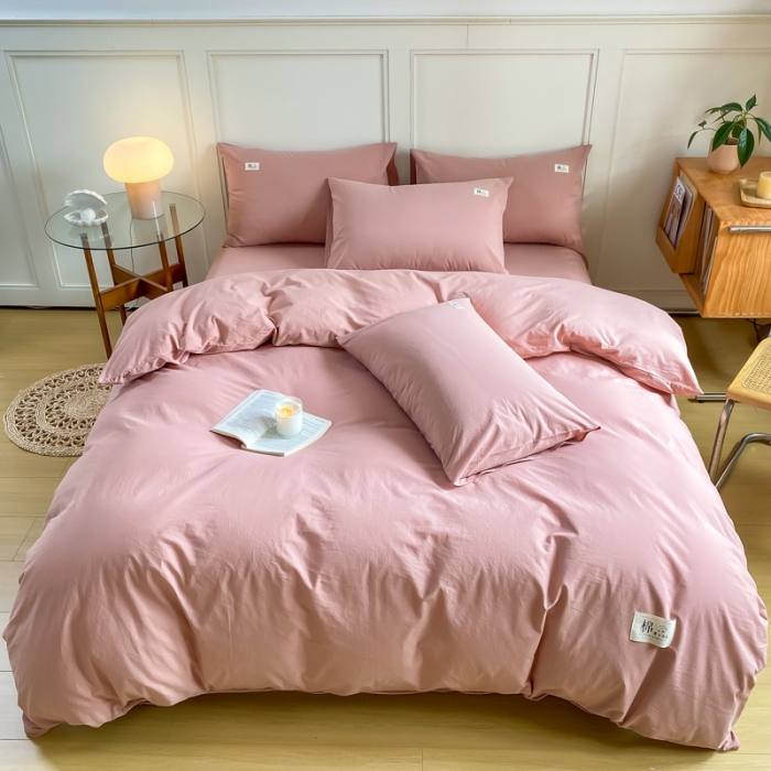 91家纺网 家纺一手货源 找家纺 米可 2025新款全棉色织水洗棉四件套 豆沙粉（纯色）