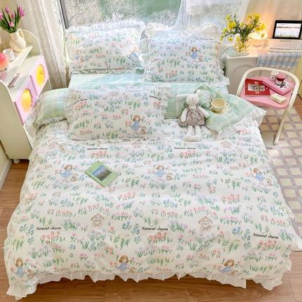 91家纺网 家纺一手货源 找家纺 瑞莱 2024韩版花边13372全棉印花四件套 韩版春天里