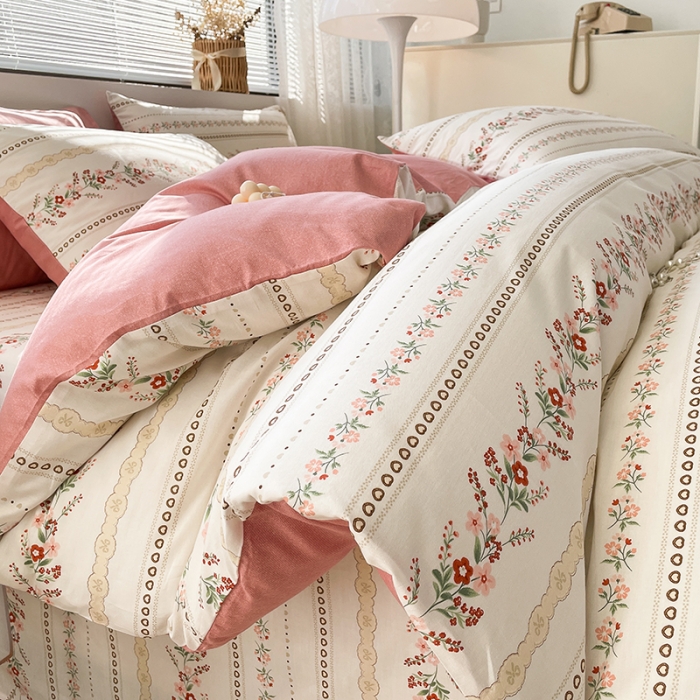 91家纺网 家纺一手货源 找家纺 绵庭 2023新款12868全棉ins小清新印花四件套 艾瑞拉