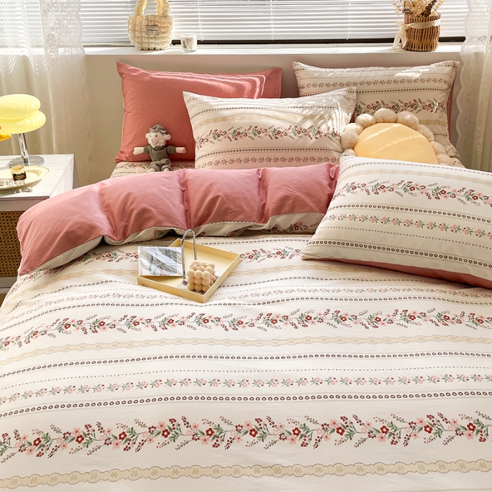 91家纺网 家纺一手货源 找家纺 绵庭 2023新款12868全棉ins小清新印花四件套 艾瑞拉