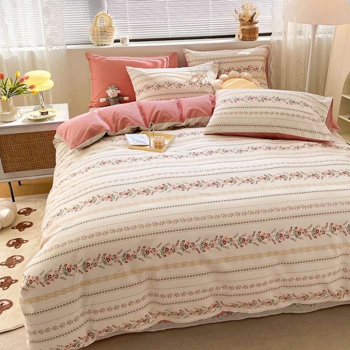 91家纺网 家纺一手货源 找家纺 绵庭 2023新款12868全棉ins小清新印花四件套 艾瑞拉