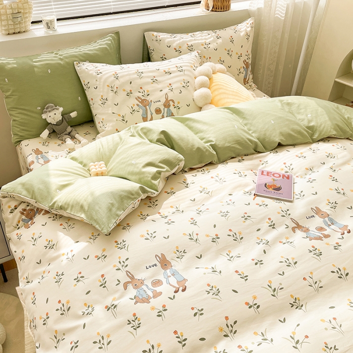 91家纺网 家纺一手货源 找家纺 绵庭 2023新款12868全棉ins小清新印花四件套 春晓