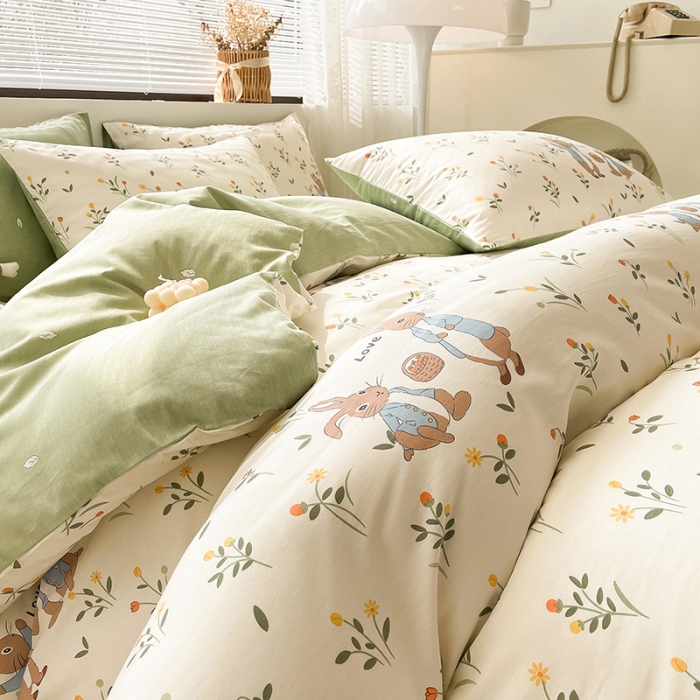 91家纺网 家纺一手货源 找家纺 绵庭 2023新款12868全棉ins小清新印花四件套 春晓