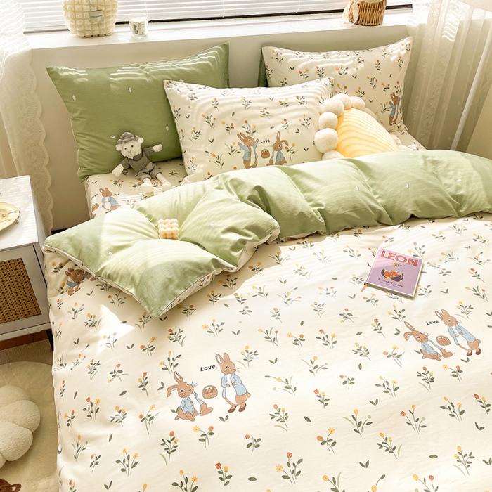 91家纺网 家纺一手货源 找家纺 绵庭 2023新款12868全棉ins小清新印花四件套 春晓