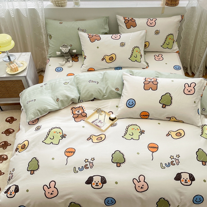 91家纺网 家纺一手货源 找家纺 绵庭 2023新款12868全棉ins小清新印花四件套 欢乐牧场