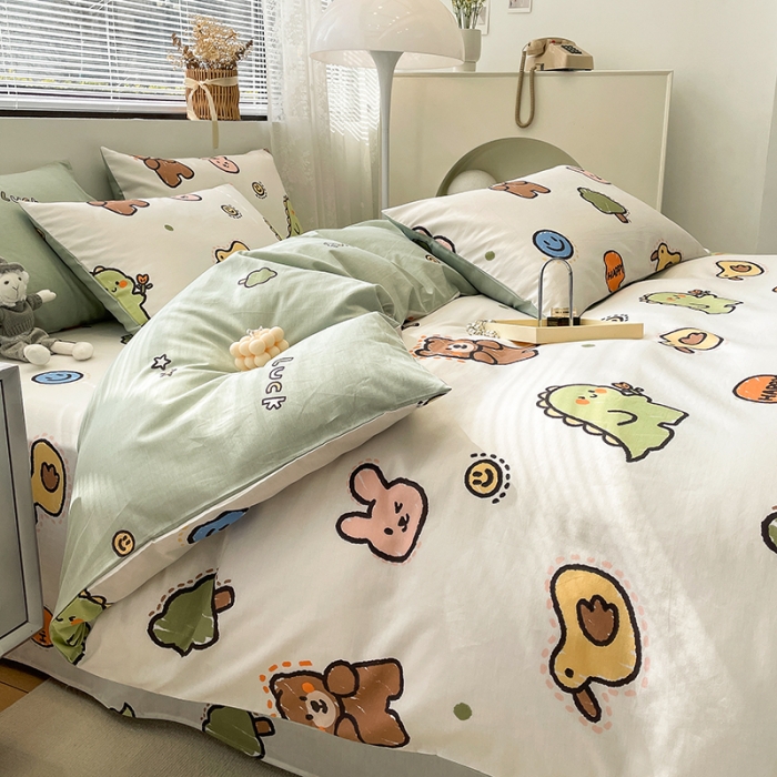 91家纺网 家纺一手货源 找家纺 绵庭 2023新款12868全棉ins小清新印花四件套 欢乐牧场