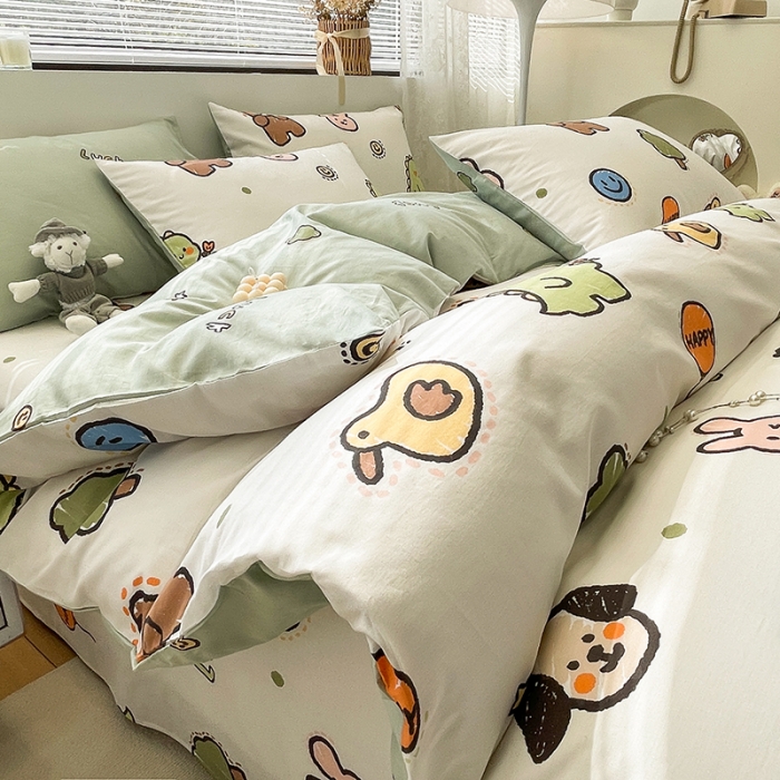 91家纺网 家纺一手货源 找家纺 绵庭 2023新款12868全棉ins小清新印花四件套 欢乐牧场