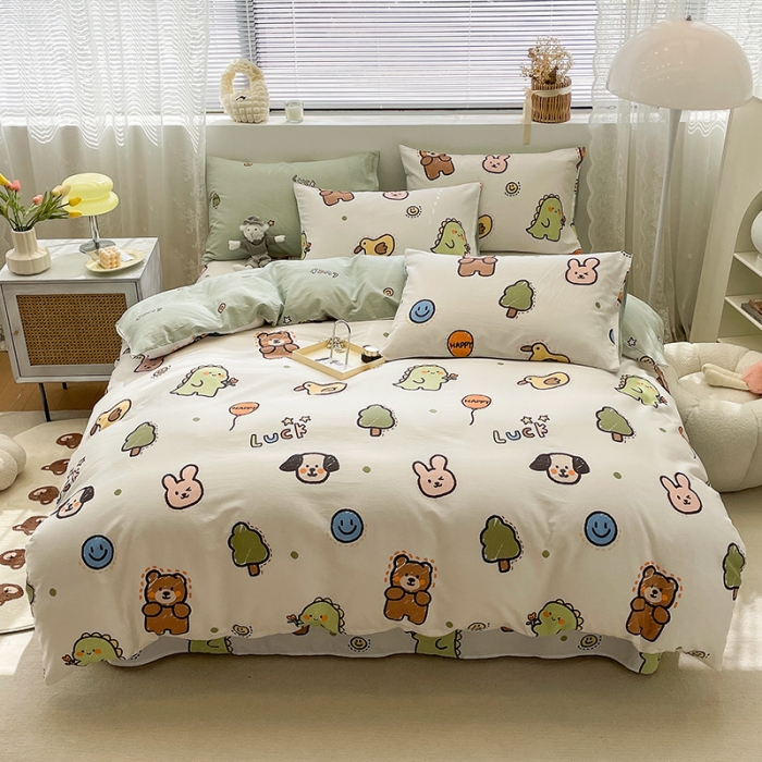 91家纺网 家纺一手货源 找家纺 绵庭 2023新款12868全棉ins小清新印花四件套 欢乐牧场