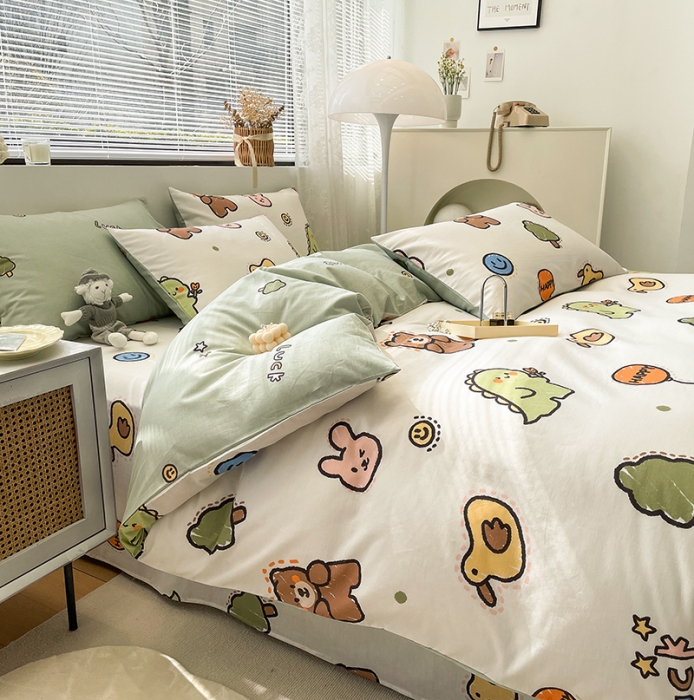 91家纺网 家纺一手货源 找家纺 绵庭 2023新款12868全棉ins小清新印花四件套 欢乐牧场