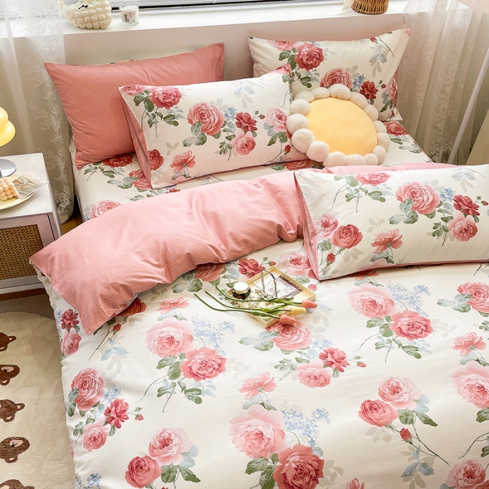 91家纺网 家纺一手货源 找家纺 绵庭 2023新款12868全棉ins小清新印花四件套 锦上添花