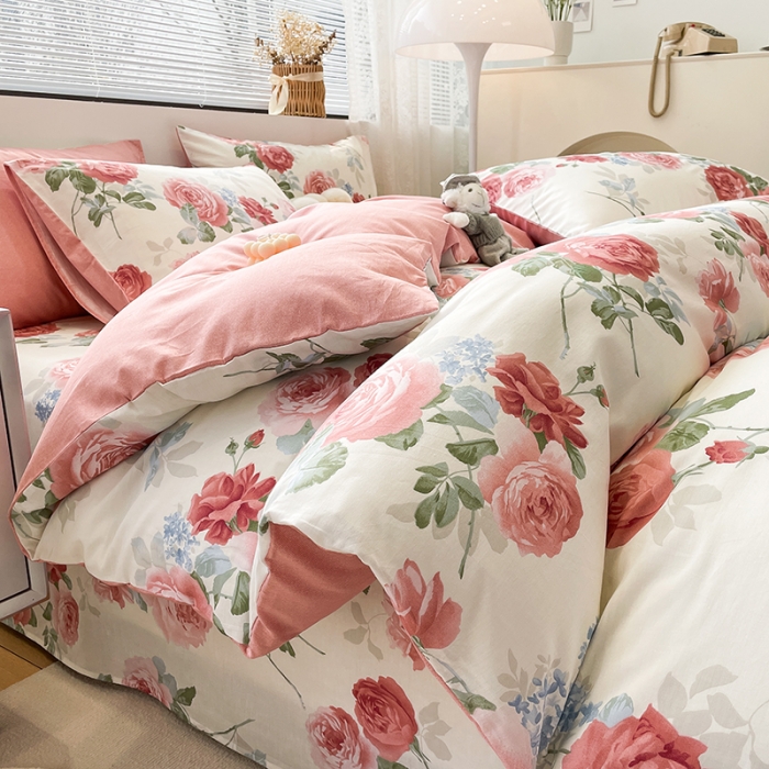 91家纺网 家纺一手货源 找家纺 绵庭 2023新款12868全棉ins小清新印花四件套 锦上添花