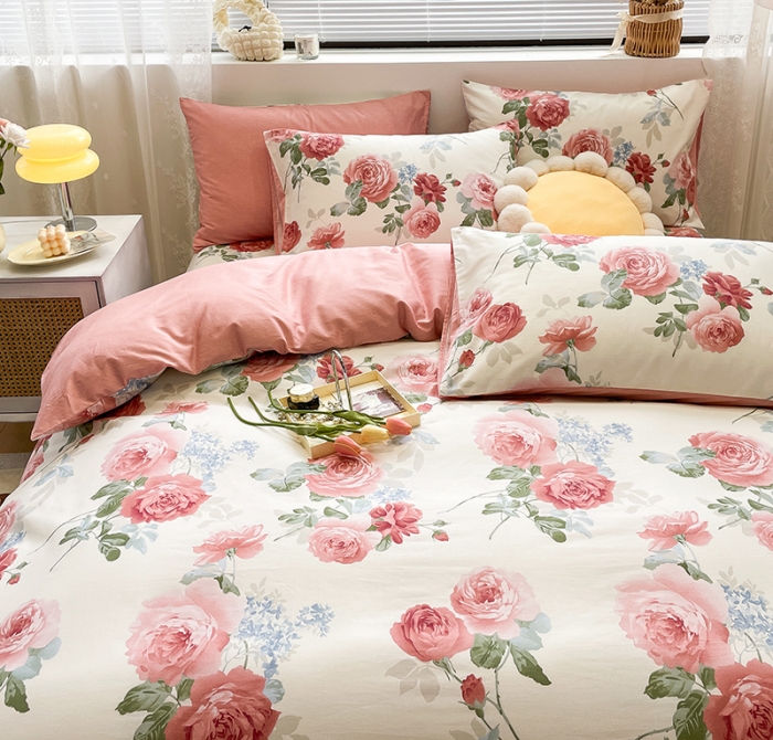 91家纺网 家纺一手货源 找家纺 绵庭 2023新款12868全棉ins小清新印花四件套 锦上添花