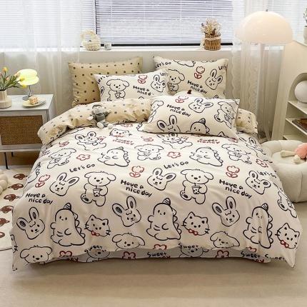 绵庭 2023新款12868全棉ins小清新印花四件套 萌宠