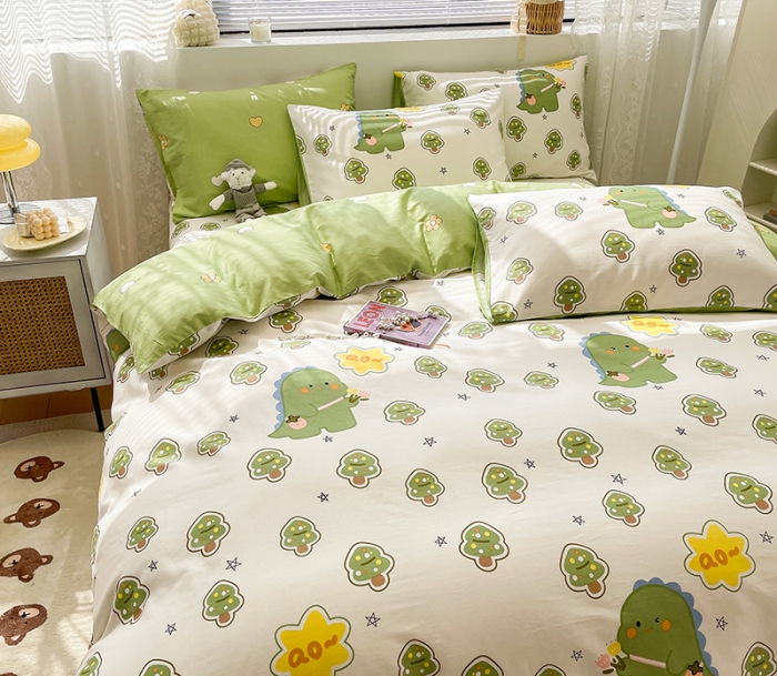 91家纺网 家纺一手货源 找家纺 绵庭 2023新款12868全棉ins小清新印花四件套 魔法龙