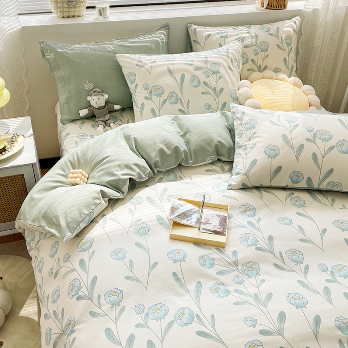 91家纺网 家纺一手货源 找家纺 绵庭 2023新款12868全棉ins小清新印花四件套 水榭听香