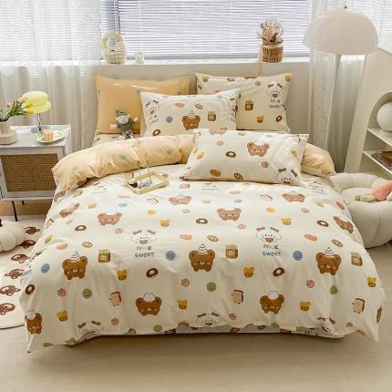 91家纺网 家纺一手货源 找家纺 绵庭 2023新款12868全棉ins小清新印花四件套 熊宝宝
