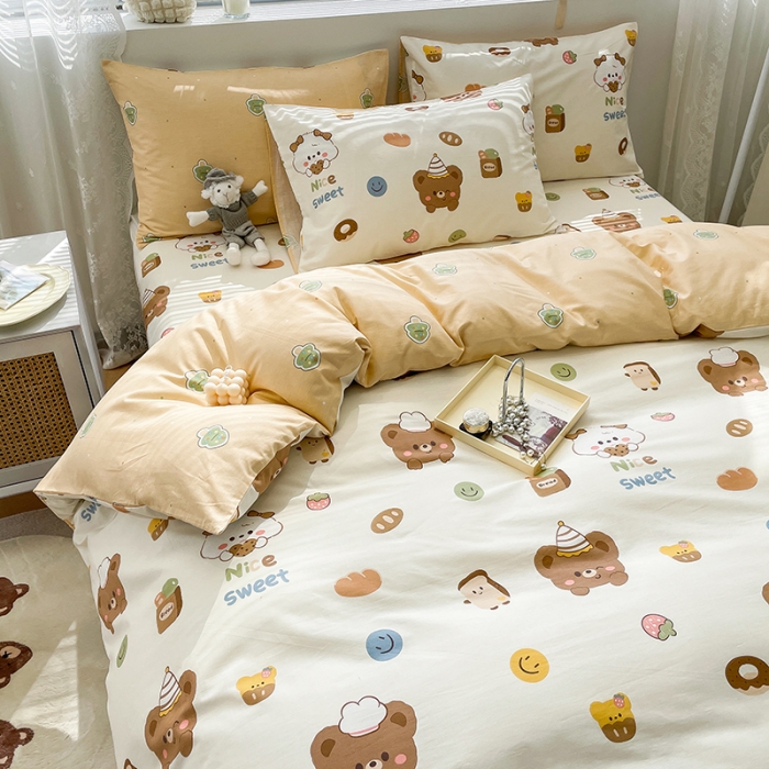 91家纺网 家纺一手货源 找家纺 绵庭 2023新款12868全棉ins小清新印花四件套 熊宝宝