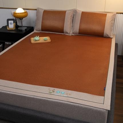 91家纺网 家纺一手货源 找家纺 总航途2025凉席艾草刺绣藤席双面印尼藤席可折叠反面冰丝席全包印尼藤席三件套