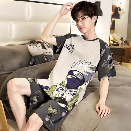 91家纺网 家纺一手货源 找家纺 总洛兰沙 跨境男士睡衣2023年夏季新款纯棉短袖青年卡通休闲家居服套装