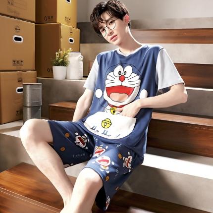 91家纺网 家纺一手货源 找家纺 总洛兰沙 跨境男士睡衣2023年夏季新款纯棉短袖青年卡通休闲家居服套装