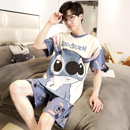 91家纺网 家纺一手货源 找家纺 总洛兰沙 跨境男士睡衣2023年夏季新款纯棉短袖青年卡通休闲家居服套装