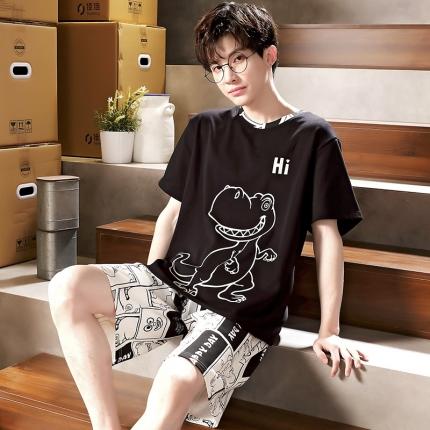 91家纺网 家纺一手货源 找家纺 总洛兰沙 跨境男士睡衣2023年夏季新款纯棉短袖青年卡通休闲家居服套装