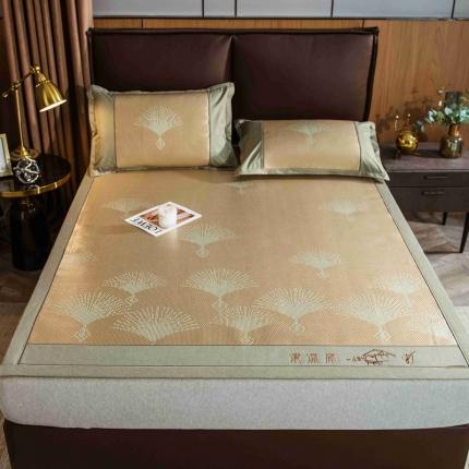 91家纺网 家纺一手货源 找家纺 全季家居 2023新款加厚加密宽边刺绣提花冰藤凉席-床席款 扇叶-娇黄