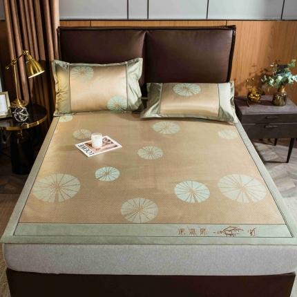 91家纺网 家纺一手货源 找家纺 全季家居 2023新款加厚加密宽边刺绣提花冰藤凉席-床席款 团扇-娇黄