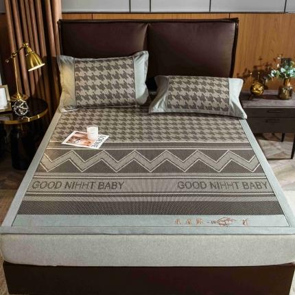 91家纺网 家纺一手货源 找家纺 全季家居 2023新款加厚加密宽边刺绣提花冰藤凉席-床席款 晚安-灰色