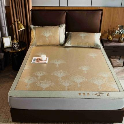 91家纺网 家纺一手货源 找家纺 （总）全季家居 2023新款加厚加密宽边刺绣提花冰藤凉席-床笠款