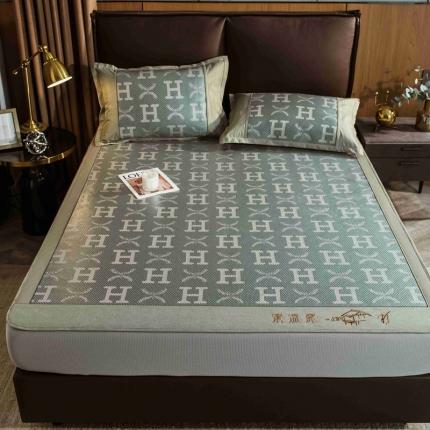 91家纺网 家纺一手货源 找家纺 （总）全季家居 2023新款加厚加密宽边刺绣提花冰藤凉席-床笠款