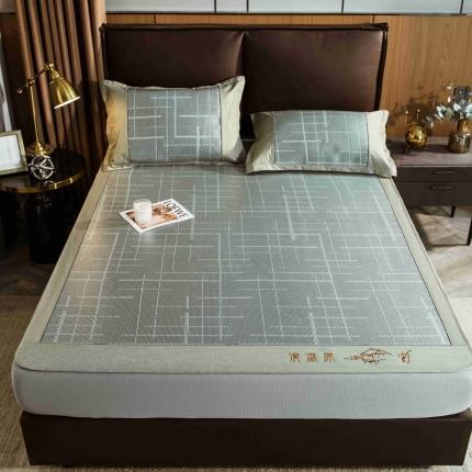 91家纺网 家纺一手货源 找家纺 全季家居 2023新款加厚加密宽边刺绣提花冰藤凉席-床笠款 时光-水绿