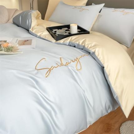 蓝米卡夫 2024全棉高级感长绒棉刺绣索菲系列-四件套 索菲-天蓝奶油