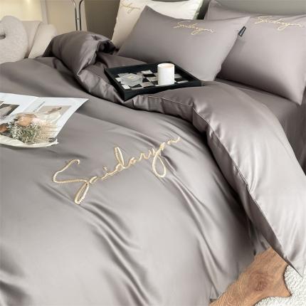 蓝米卡夫 2024全棉高级感长绒棉刺绣索菲系列-四件套 索菲-英伦深灰