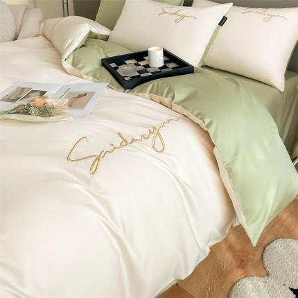 蓝米卡夫 2024全棉高级感长绒棉刺绣索菲系列-四件套 索菲-芝士抹茶