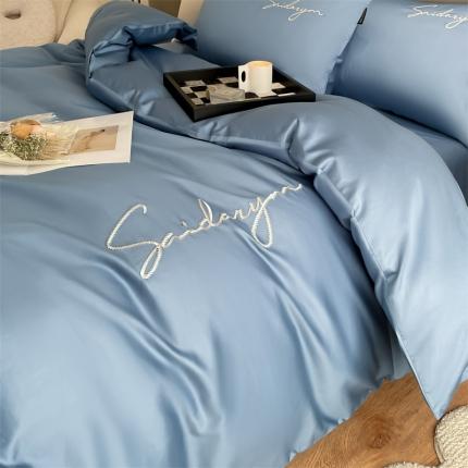 蓝米卡夫 2024全棉高级感长绒棉刺绣-索菲-单被套 索菲-宾利蓝调