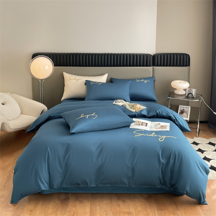 91家纺网 家纺一手货源 找家纺 蓝米卡夫 2024全棉高级感长绒棉刺绣-索菲-单被套 索菲-月光蓝调