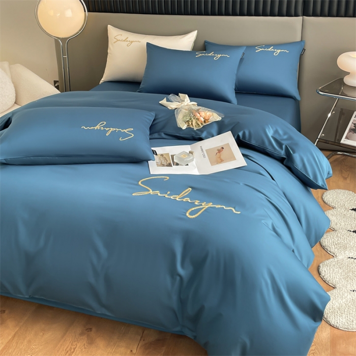 91家纺网 家纺一手货源 找家纺 蓝米卡夫 2024全棉高级感长绒棉刺绣-索菲-单被套 索菲-月光蓝调